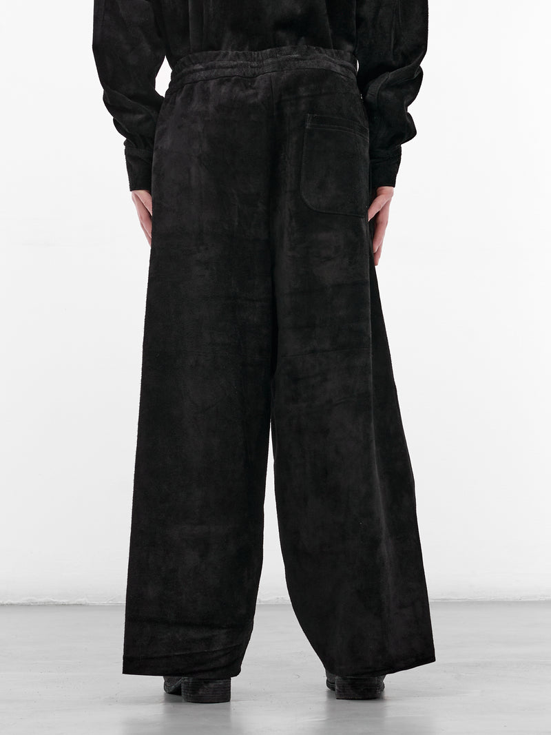 Black Leather Wide Baggy Trousers (ARP2504-DEEP-NIGHT-BLACK)