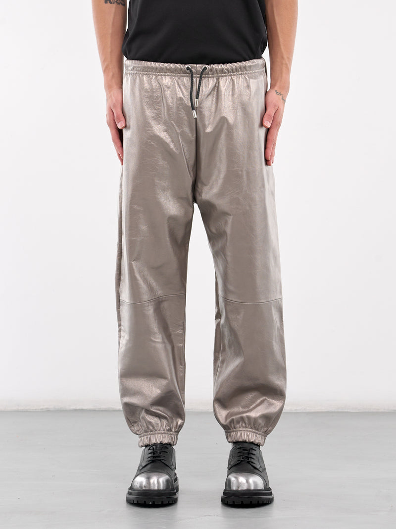 A LEATHER 40th Exclusive Silver Leather Trousers | H.Lorenzo - front