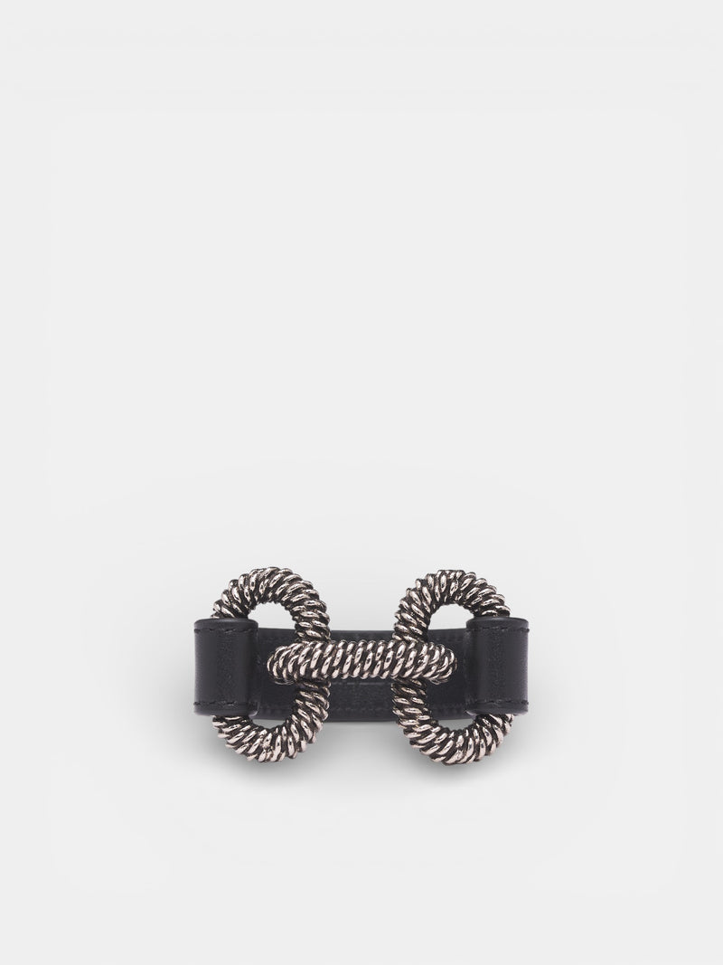 Braid Engraved Chainlink Leather Bracelet (ARW0252-NERO)
