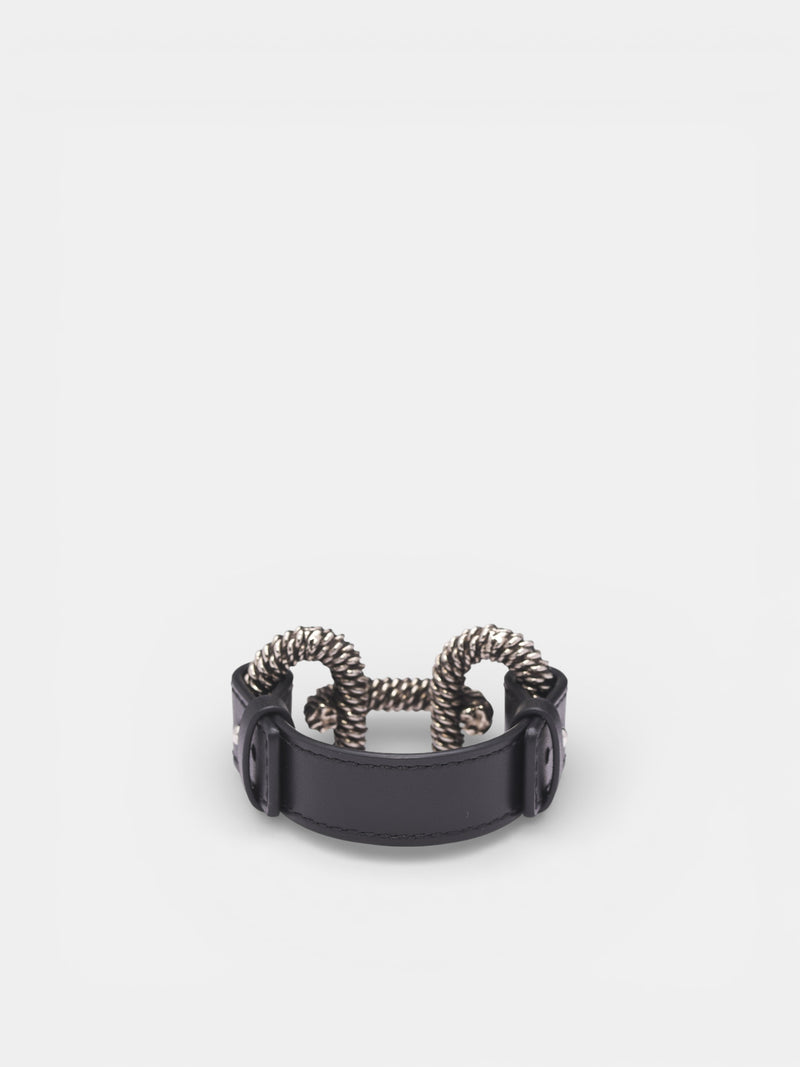 Braid Engraved Chainlink Leather Bracelet (ARW0252-NERO)