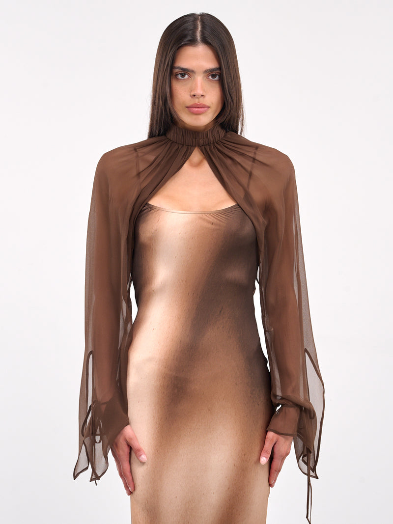 Tie-Fastening Silk Georgette Sleeves (AS03S1BR420-UMBER)