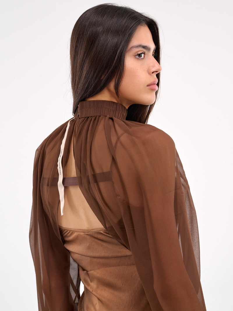 Tie-Fastening Silk Georgette Sleeves (AS03S1BR420-UMBER)