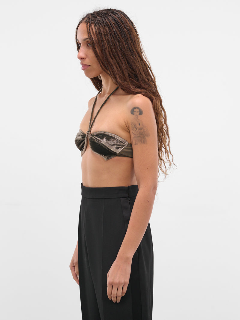 Green Paneled Velvet Bustier Top (AS04V1GR560-STEEL-GREEN)