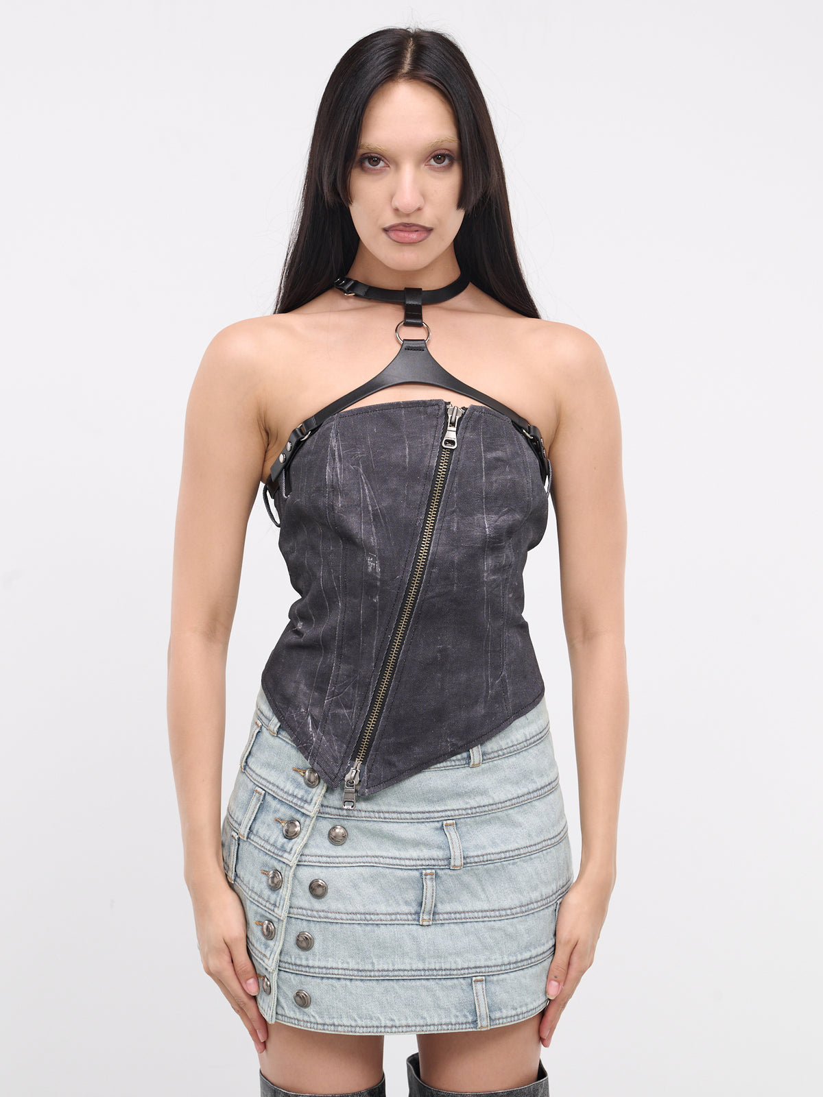 Scratch Leather Printed Bustier (ATB1094W-BLACK)