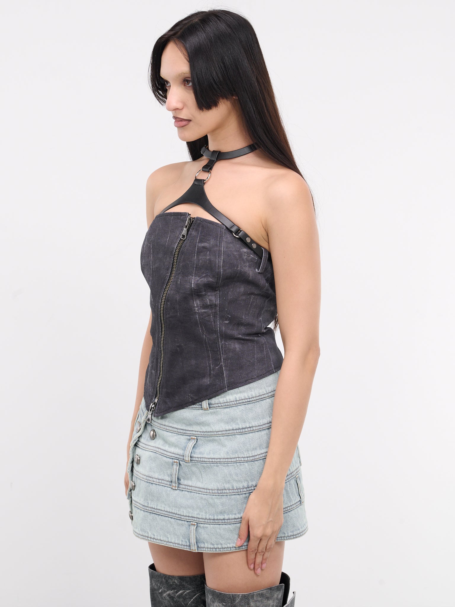 Scratch Leather Printed Bustier (ATB1094W-BLACK)