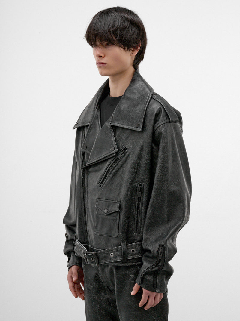 Black Leather Biker Rider Jacket (AUJ2652-VINTAGE-BLACK)