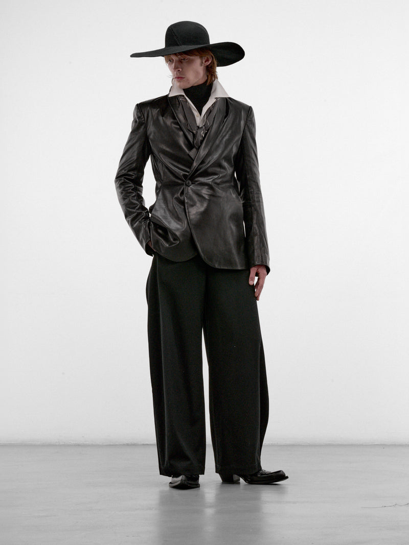 Black Leather Shawl Blazer (AW26-001-06-BLACK)