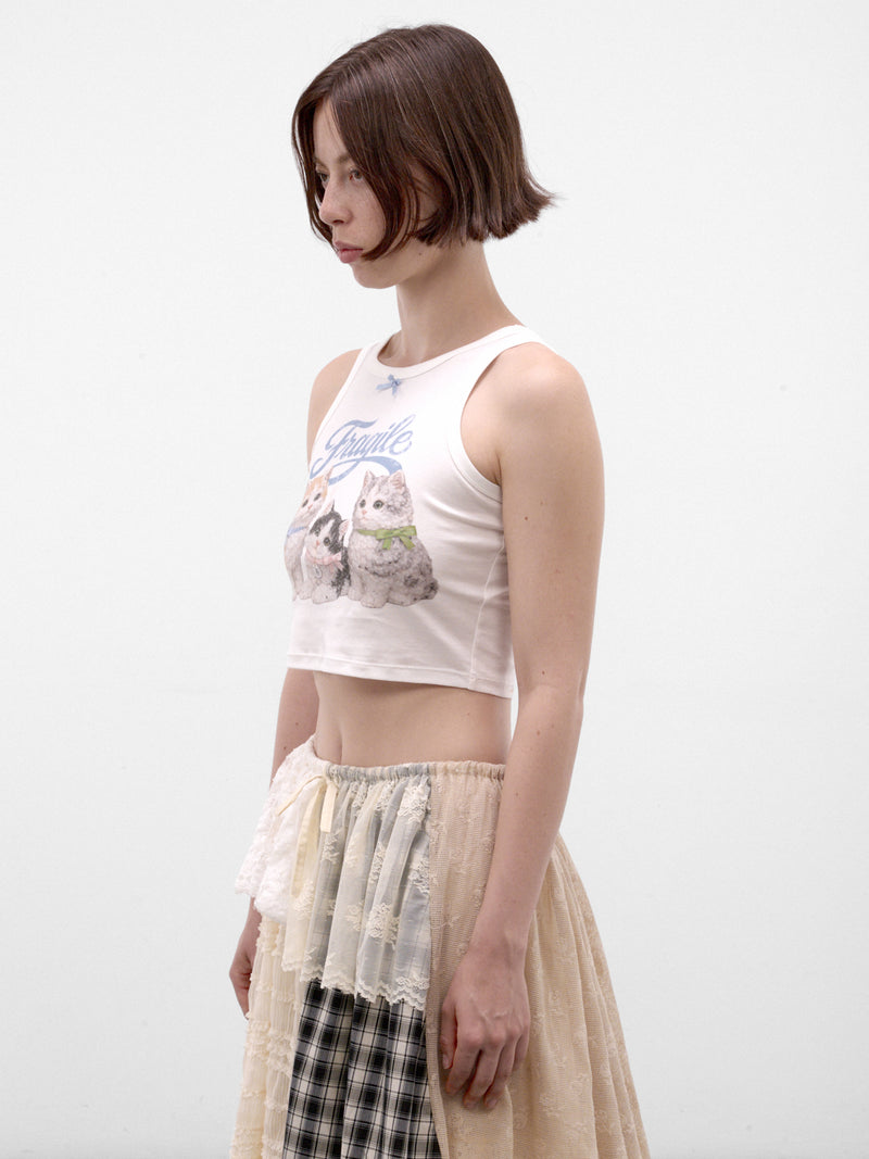 White Fragile Kittens Tank Top (AW2600T33-WHITE)