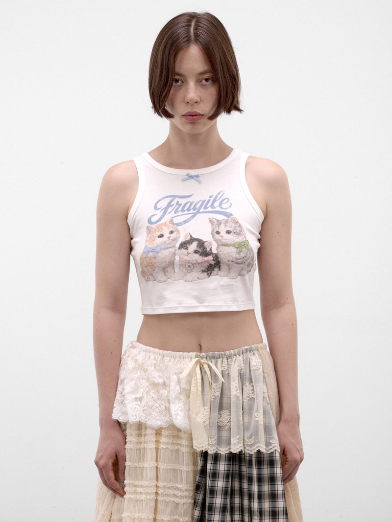 White Fragile Kittens Tank Top (AW2600T33-WHITE)