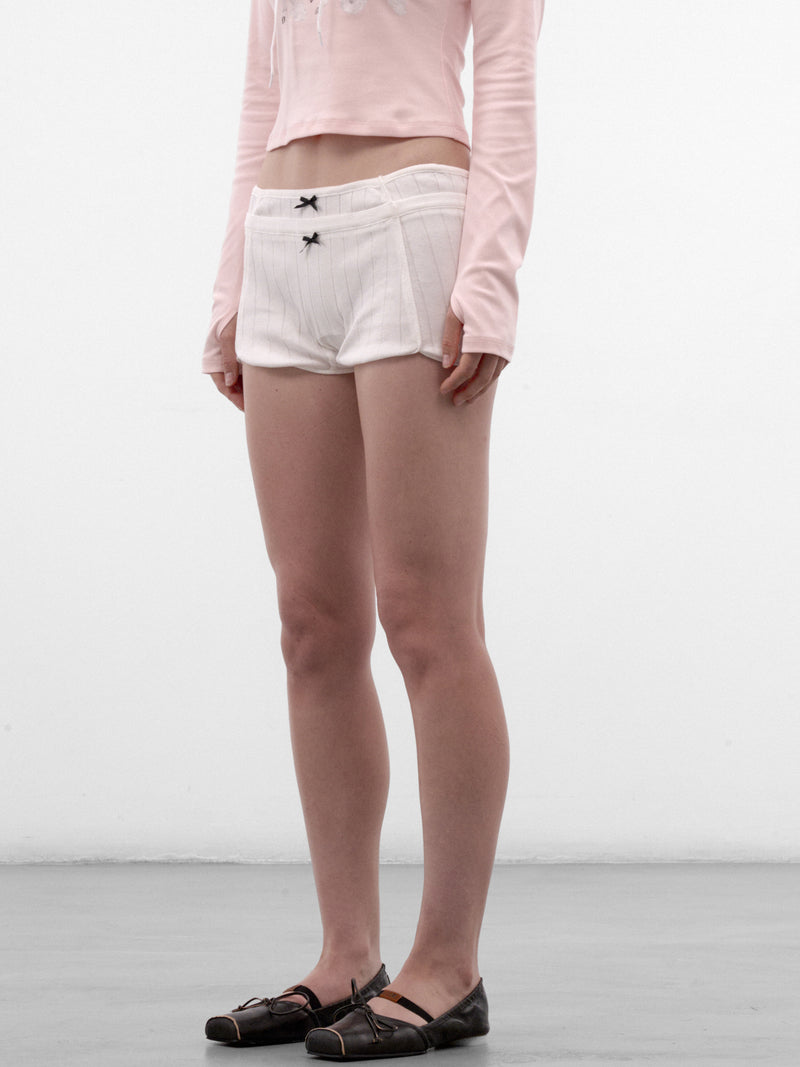 White Cotton Ribbed Mini Shorts (AW2600TR05-WHITE)
