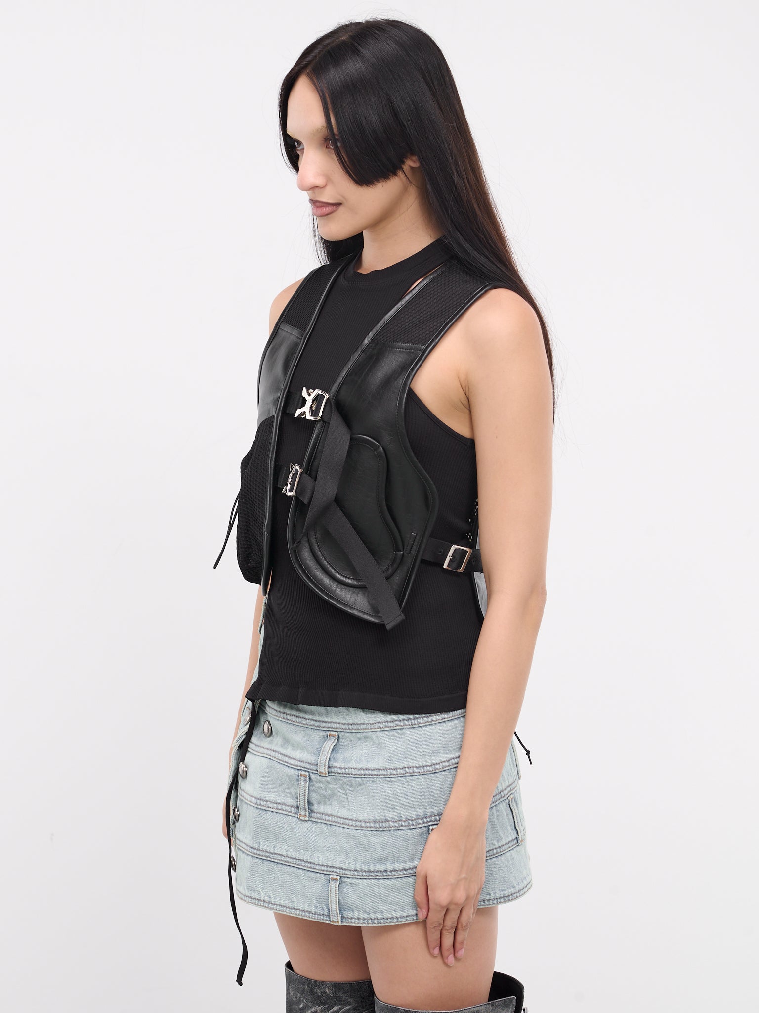 Sina Faux Leather Vest (AWA598W-BLACK)
