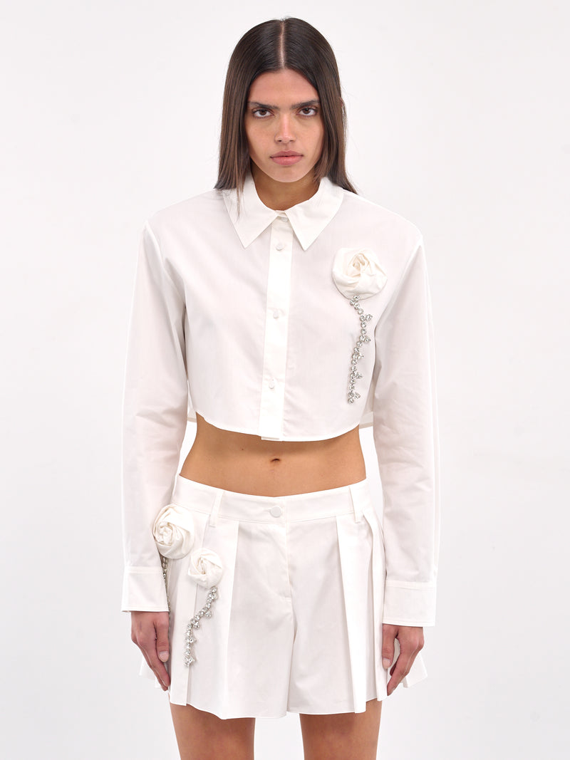 Crystal Rosette Poplin Cropped Shirt (AWSH0017FA01-OFF-WHITE)
