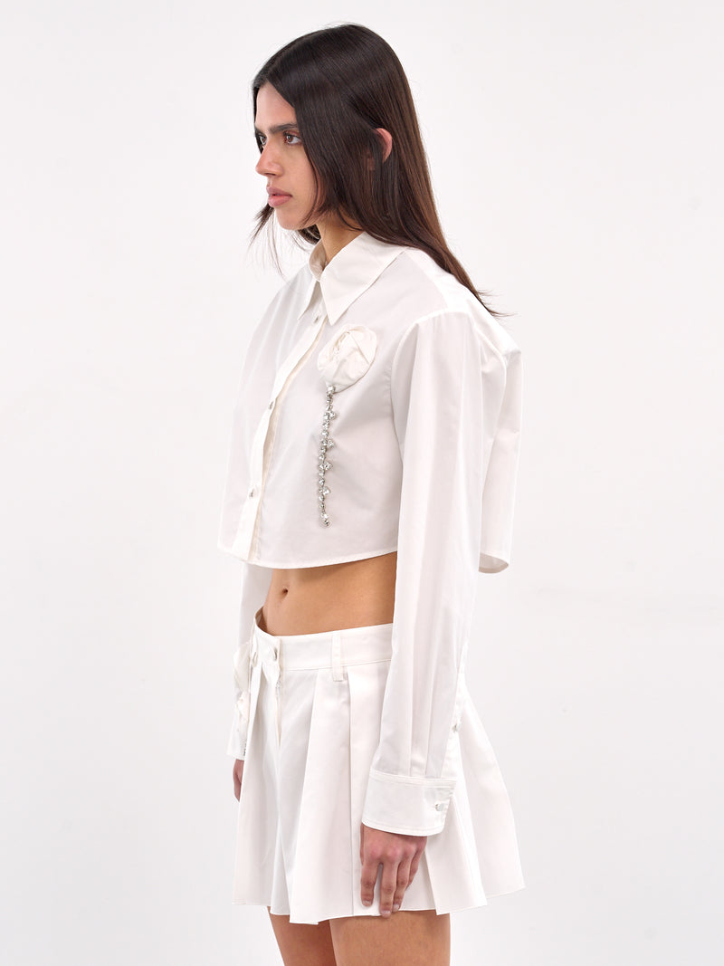 Crystal Rosette Poplin Cropped Shirt (AWSH0017FA01-OFF-WHITE)