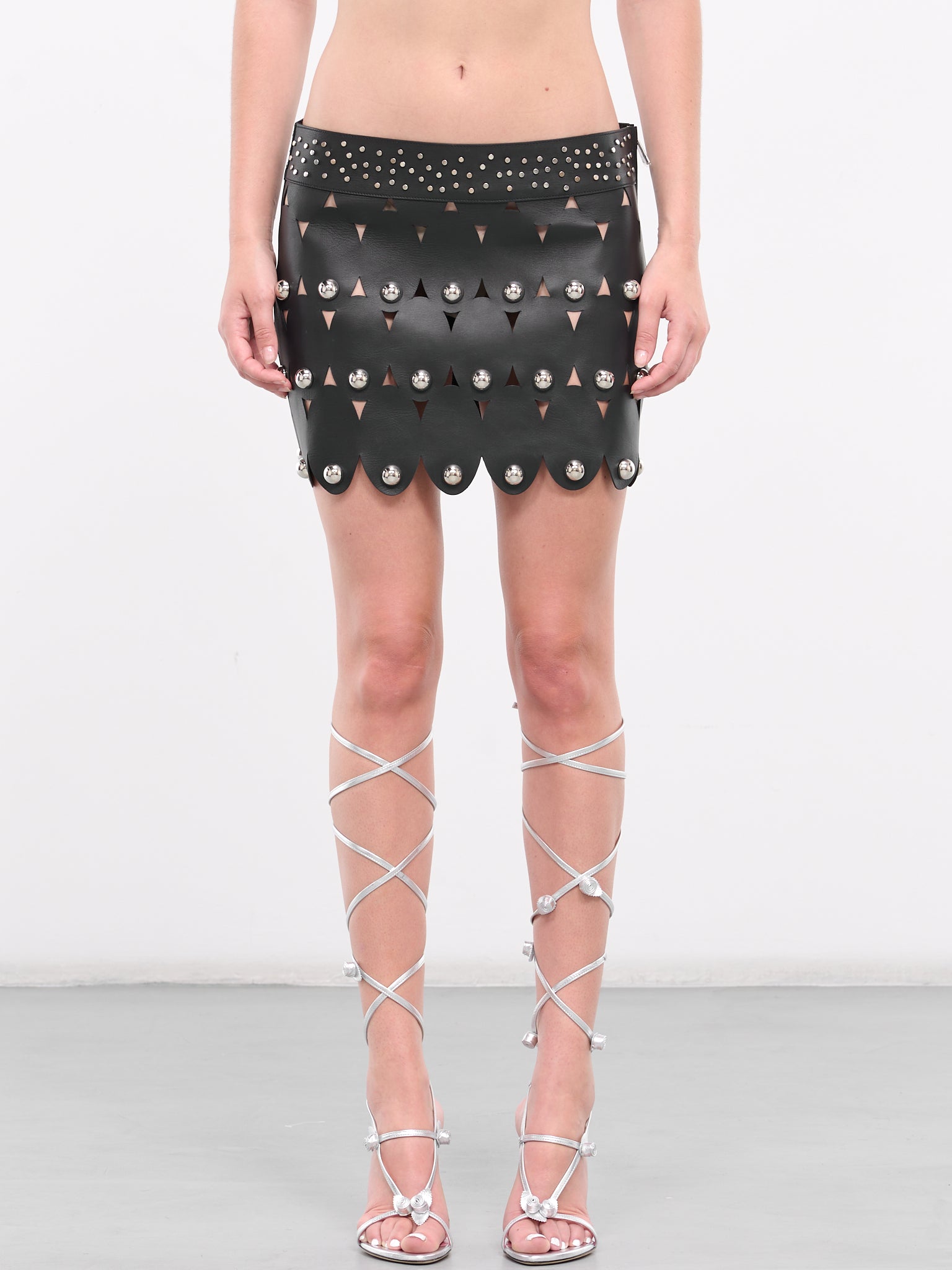 Studded Eye Leather Mini Skirt (AWSK0012L01-BLACK)