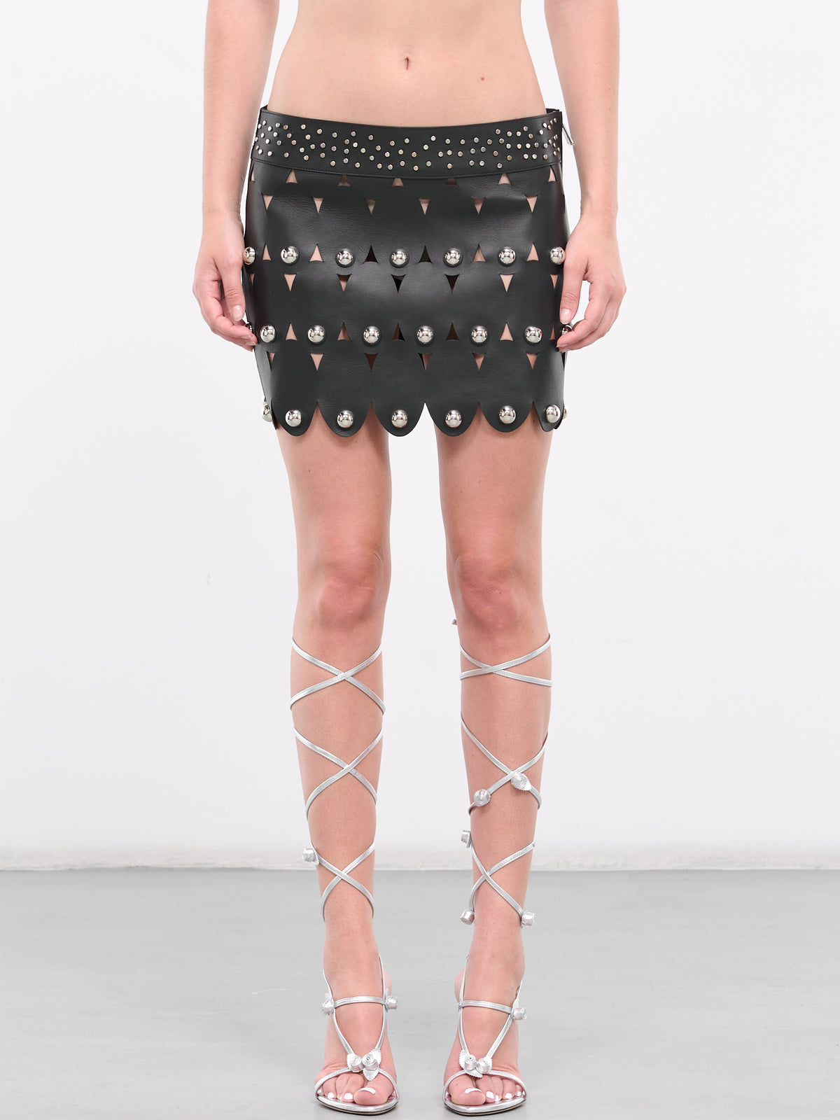 Studded Eye Leather Mini Skirt (AWSK0012L01-BLACK)
