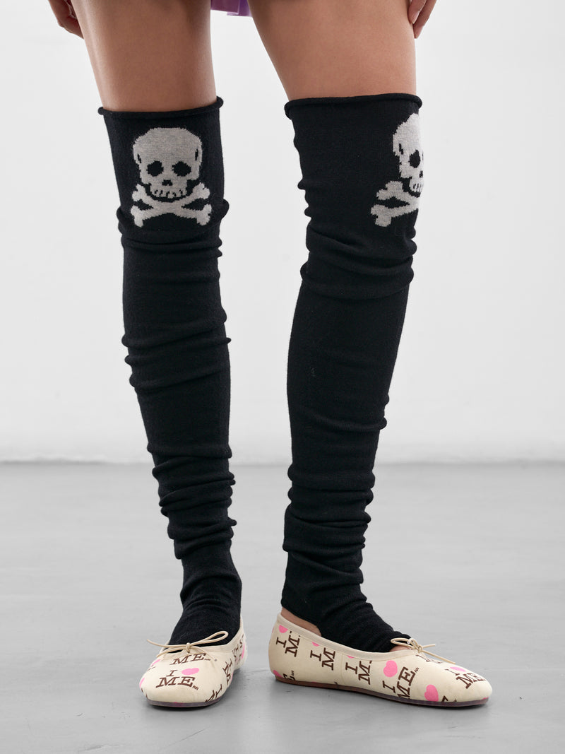 Black Lambswool Knit Skull Stockings (AWSS2600075-BLACK)
