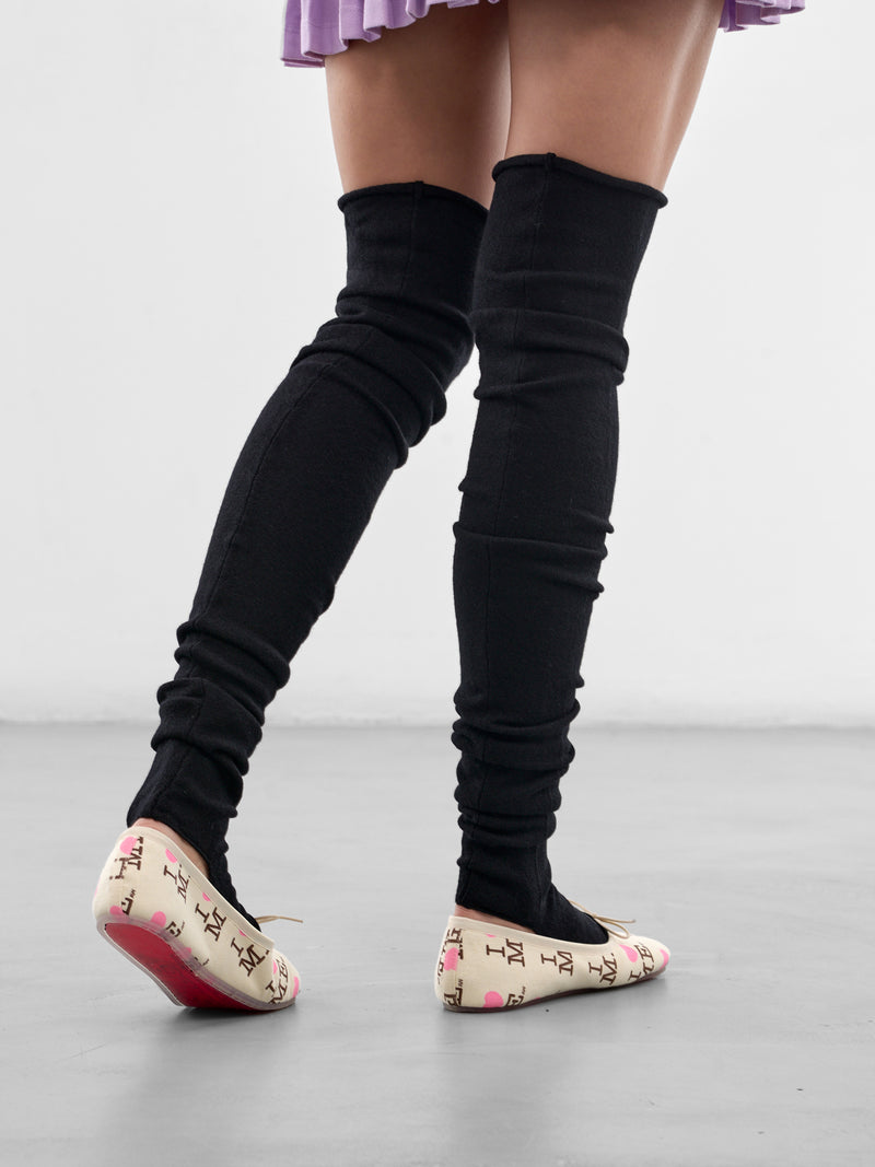 Black Lambswool Knit Skull Stockings (AWSS2600075-BLACK)
