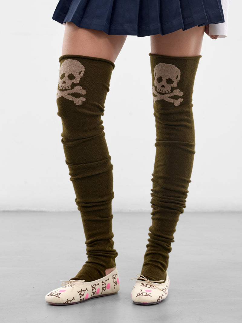 Olive Lambswool Knit Skull Stockings (AWSS2600077-OLIVE)