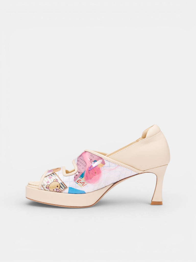 Trash Grid Velcro Kitten Heels (AWSS2600156-TRASH-BLUE-GRID)