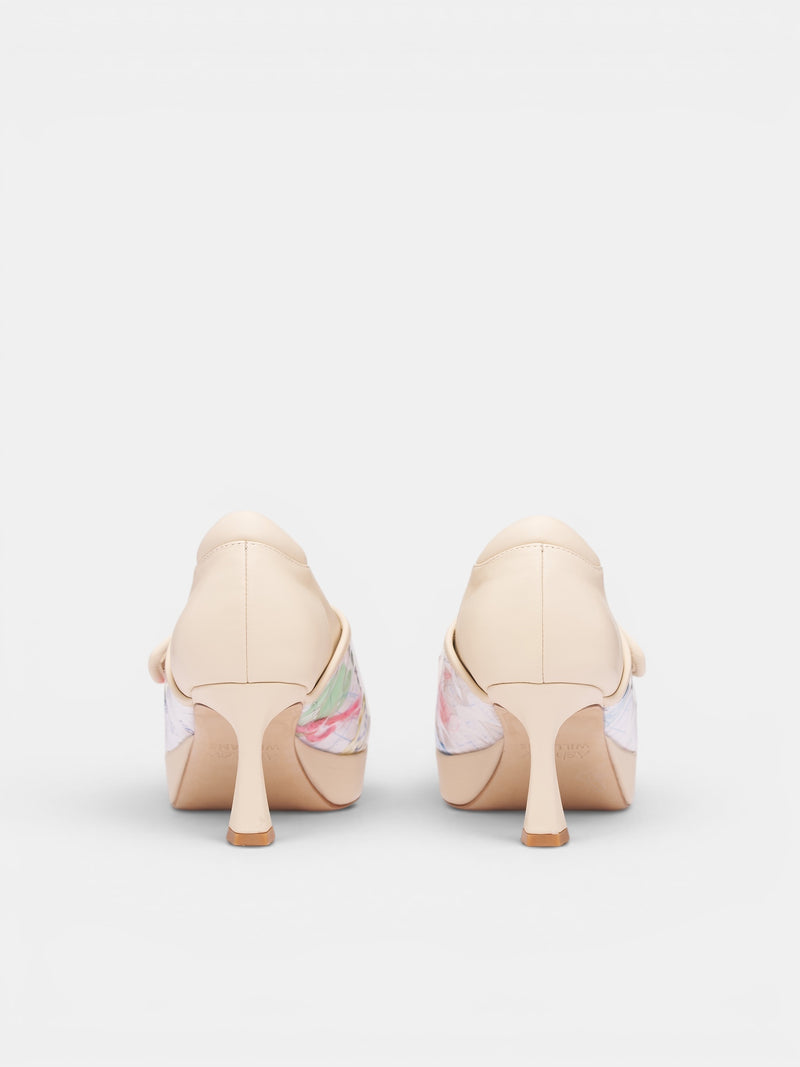 Trash Grid Velcro Kitten Heels (AWSS2600156-TRASH-BLUE-GRID)