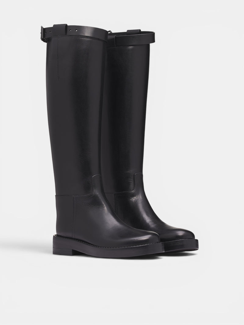 Black Leather Knee High Boots (B0010078-LT046-BLACK)