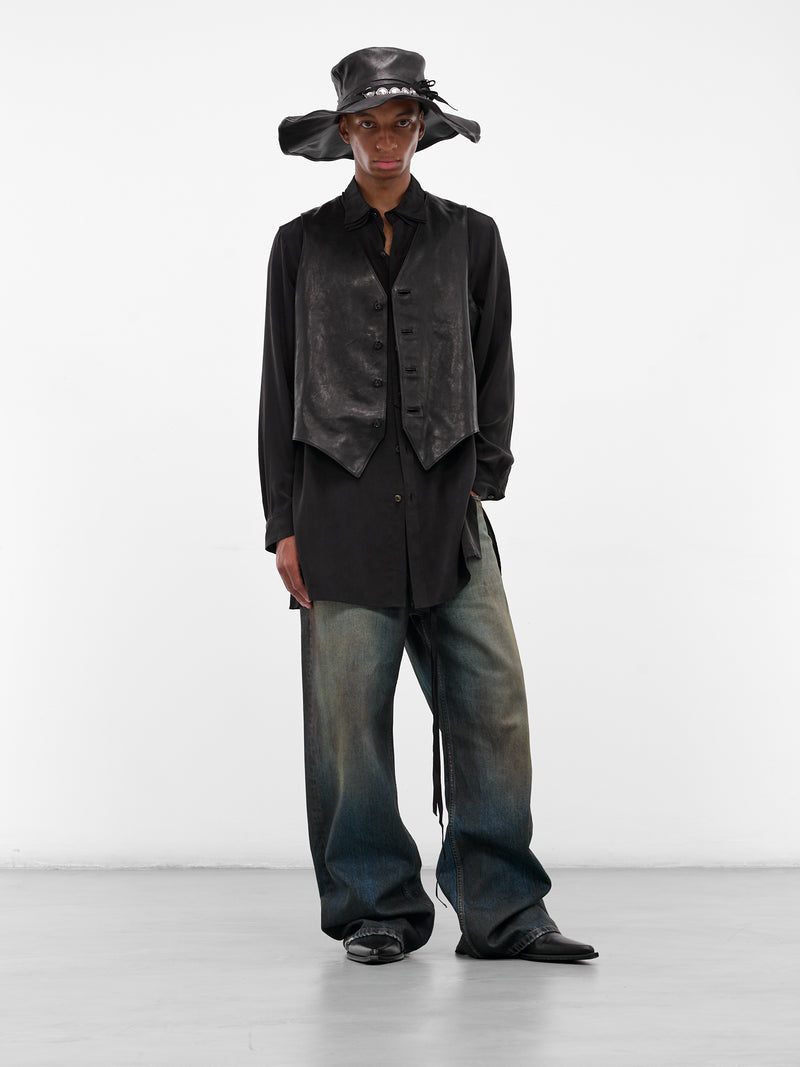 Alrik Black Lamb Leather Vest (B0012065-LT137-099-BLACK)