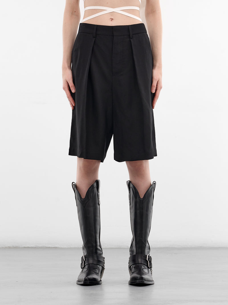 Ukje Black Viscose Pleated Shorts (B0013775-FA558-099-BLACK)