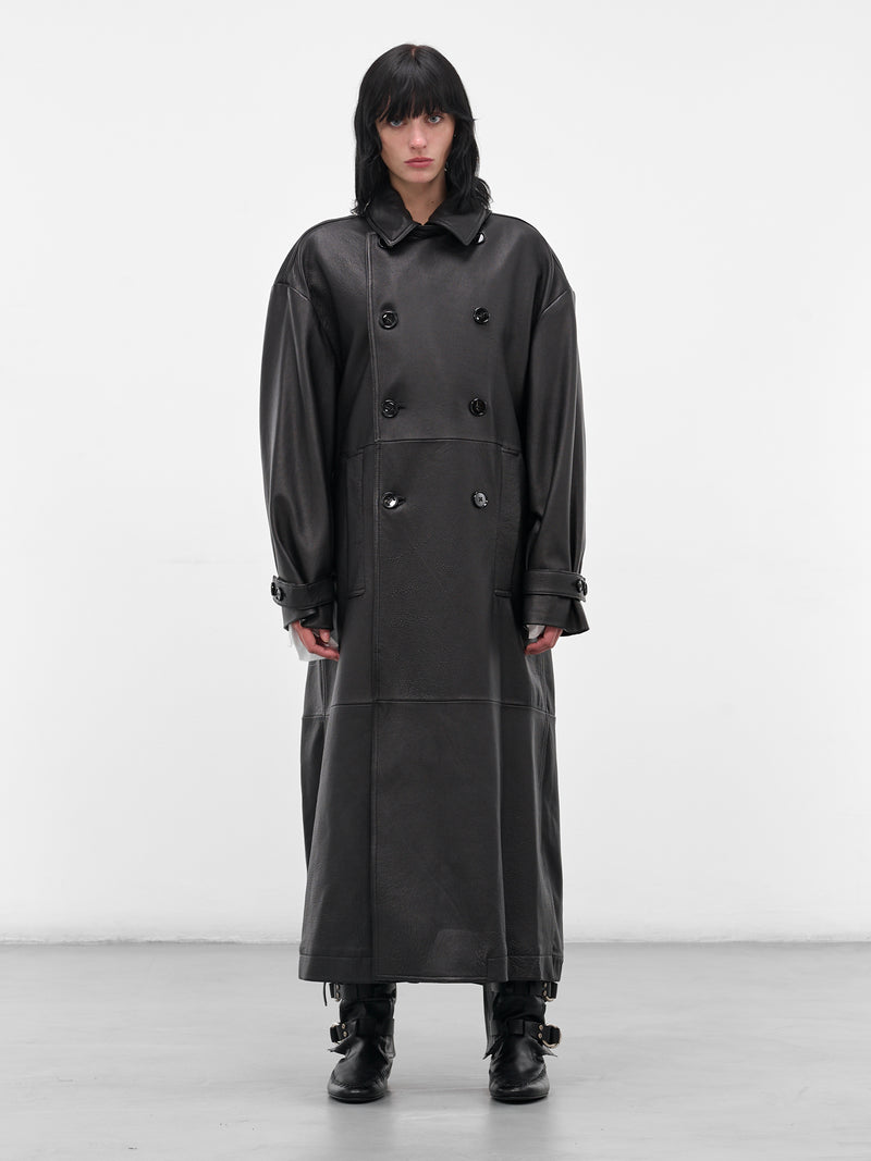 Black Ansa Leather Trench Coat (B0013109-LT038-BLACK)