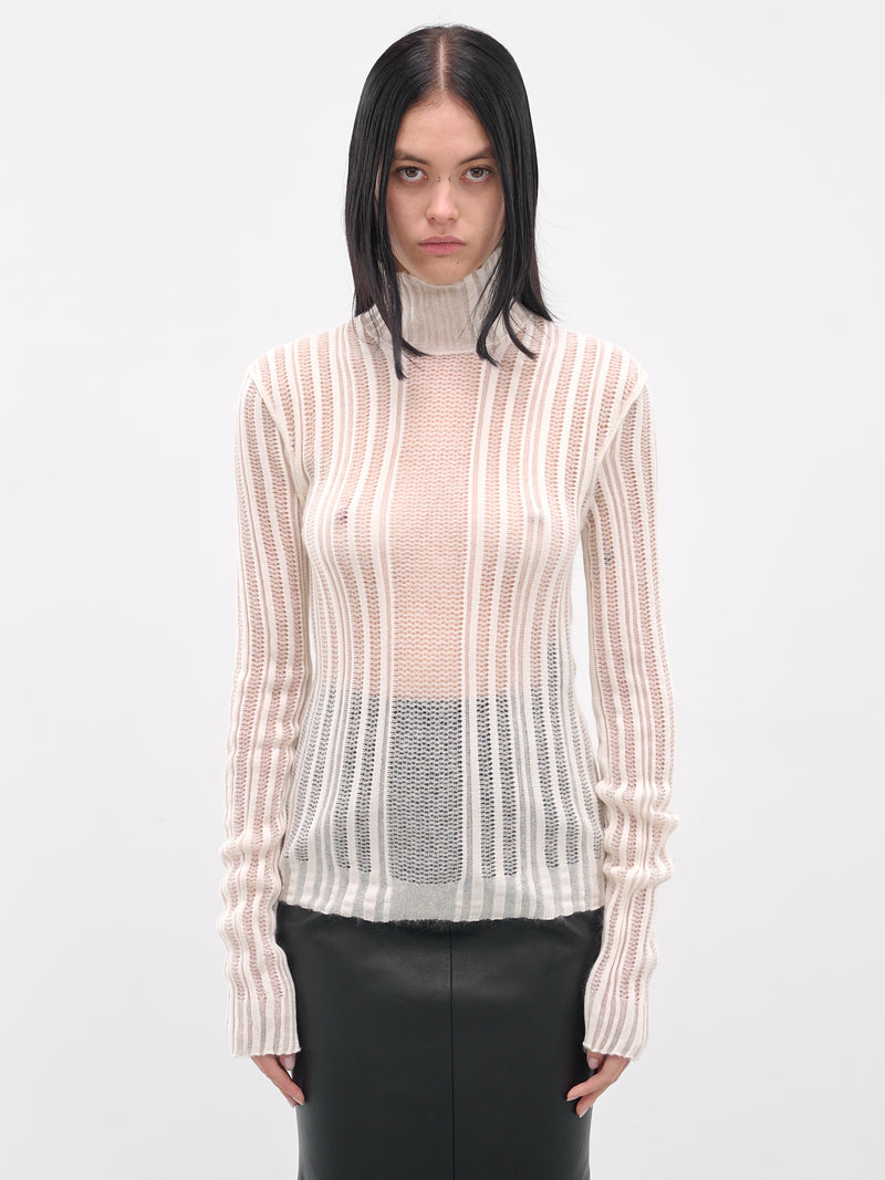 White Aamu Sheer Turtleneck Sweater(B0013193-KN068-002-NATURAL-WHI)