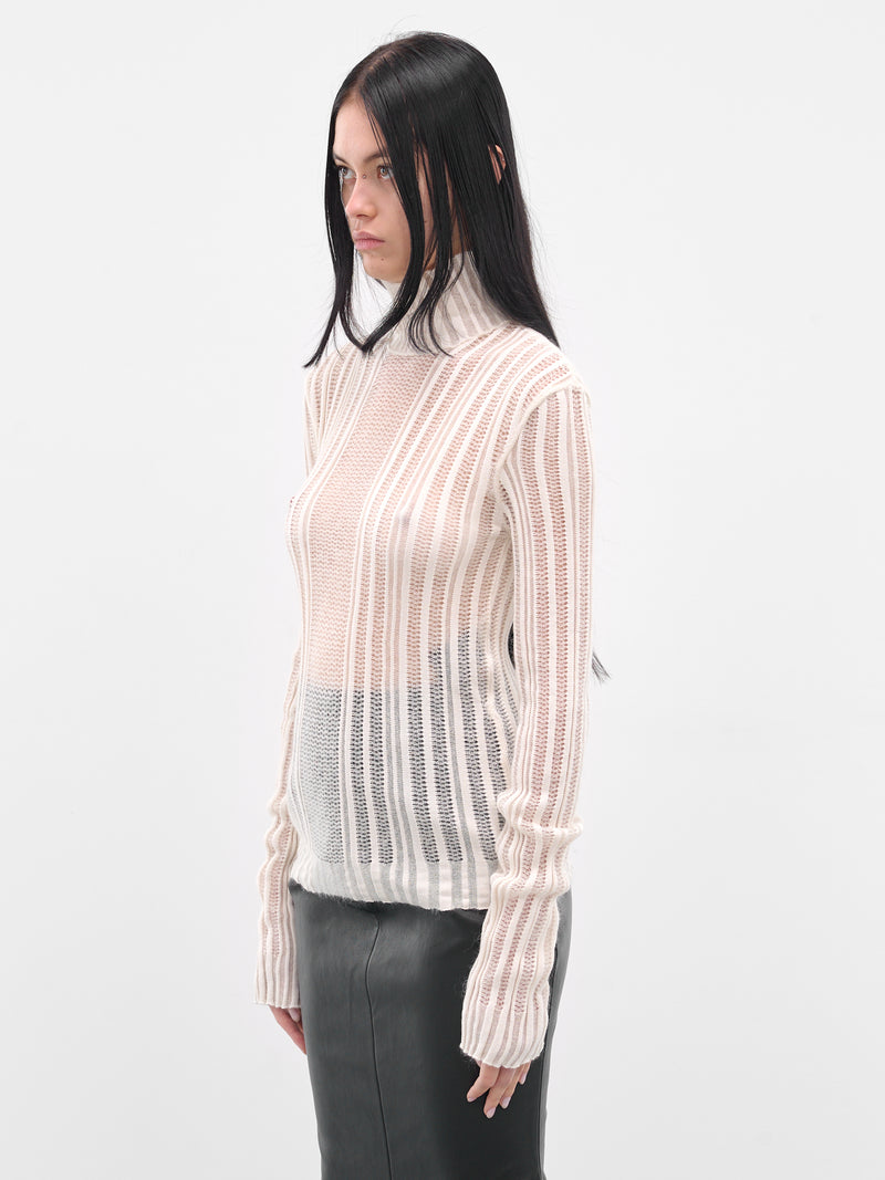 White Aamu Sheer Turtleneck Sweater(B0013193-KN068-002-NATURAL-WHI)