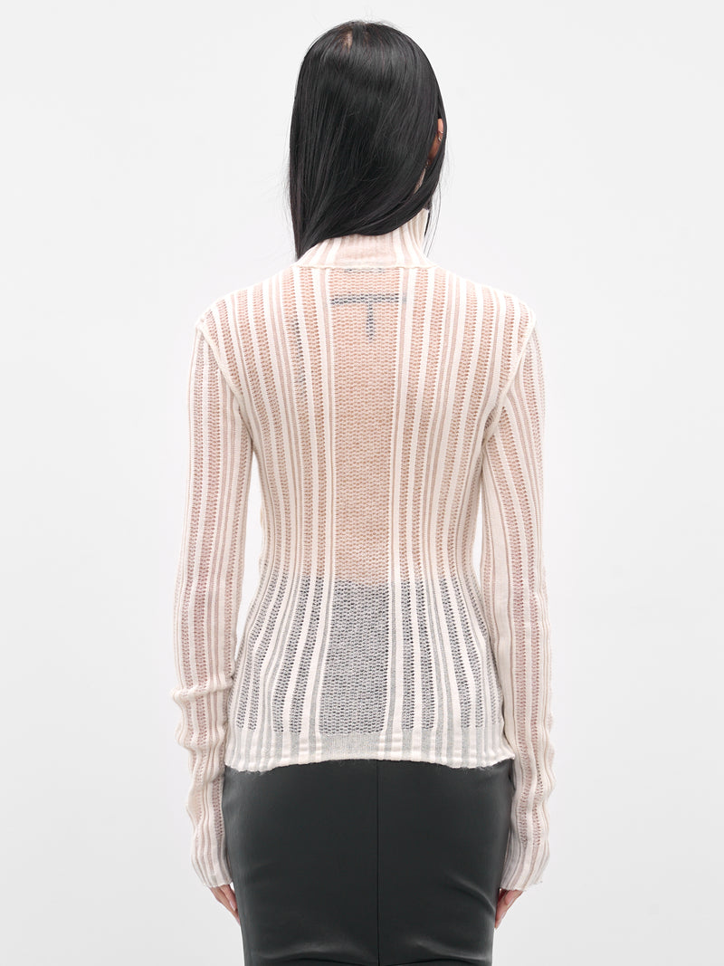 White Aamu Sheer Turtleneck Sweater(B0013193-KN068-002-NATURAL-WHI)