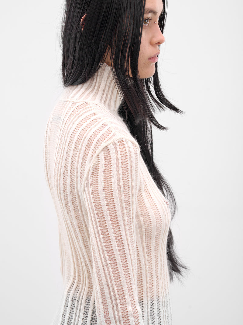 White Aamu Sheer Turtleneck Sweater(B0013193-KN068-002-NATURAL-WHI)