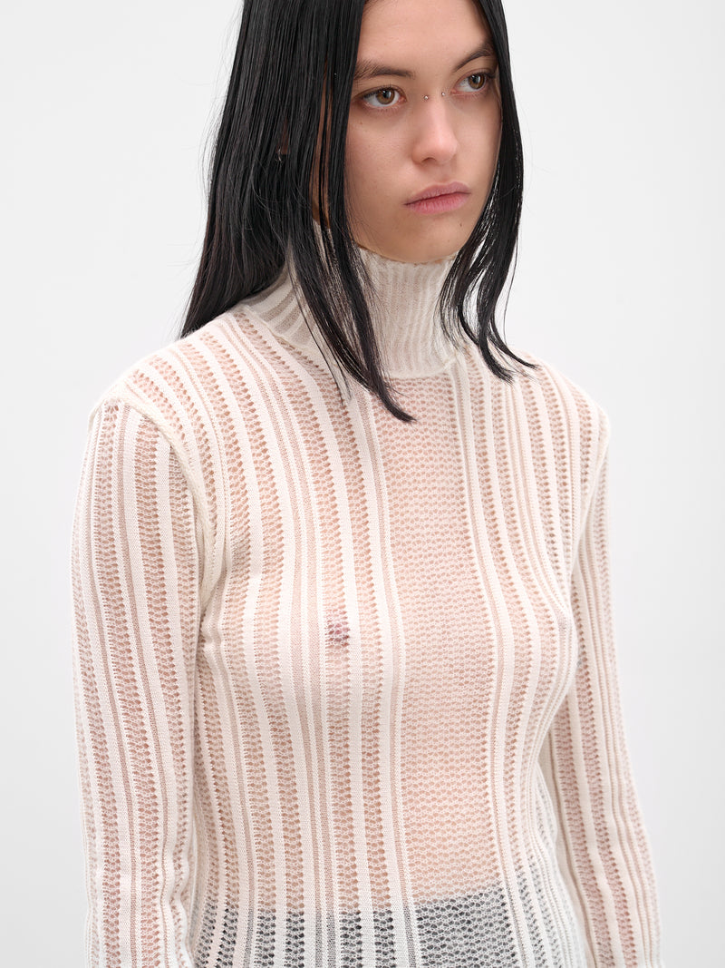 White Aamu Sheer Turtleneck Sweater(B0013193-KN068-002-NATURAL-WHI)