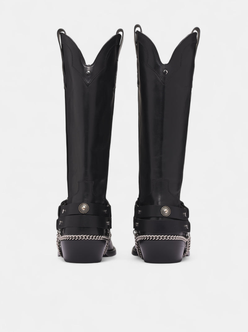 Black Leather Finnbo Santiago Boots (B0013360-LT168-BLACK)