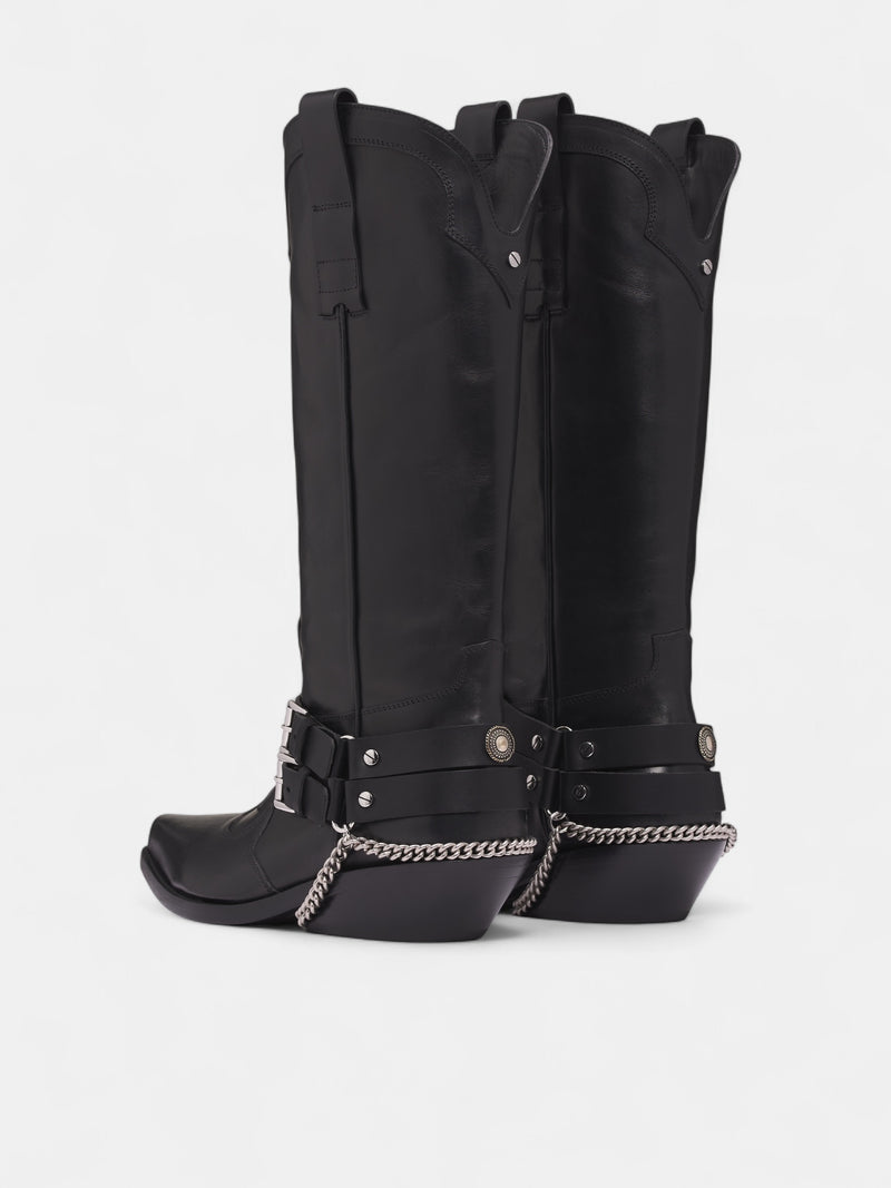 Black Leather Finnbo Santiago Boots (B0013360-LT168-BLACK)