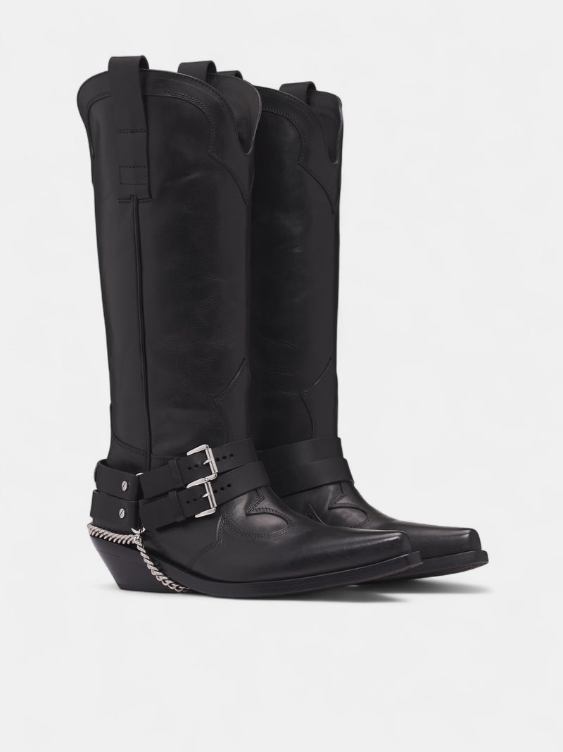 Black Leather Finnbo Santiago Boots (B0013360-LT168-BLACK)