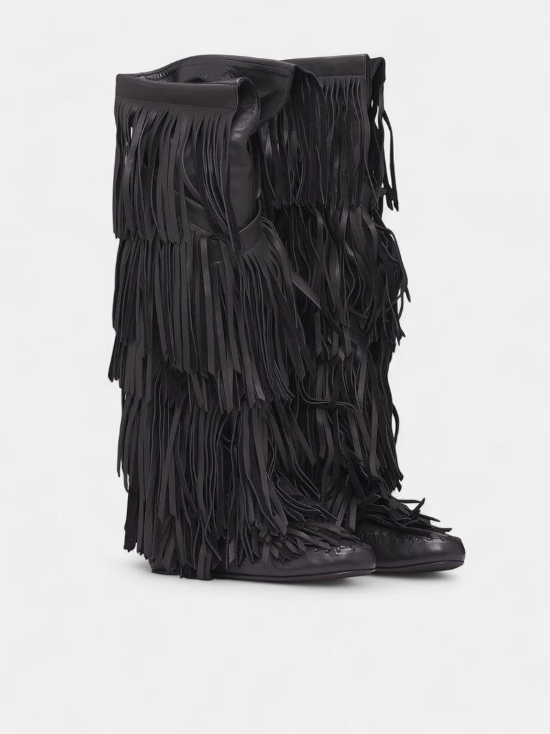 Black Aala Soft Fringe Boots (B0013364-LT170-BLACK)