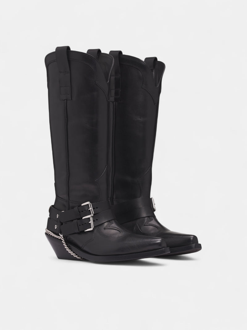 Black Leather Finnbo Santiago Boots (B0013373-LT168-BLACK)