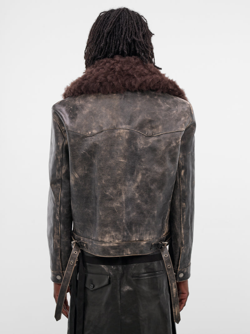 Binus Leather Shearling Aviator Jacket (B0013398-LT169-BLACK-NUDE)