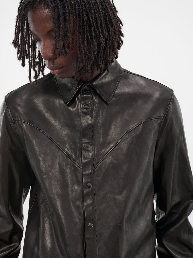 Benedictus Black Lambskin Button-Up Shirt (B0013403-LT137-BLACK)