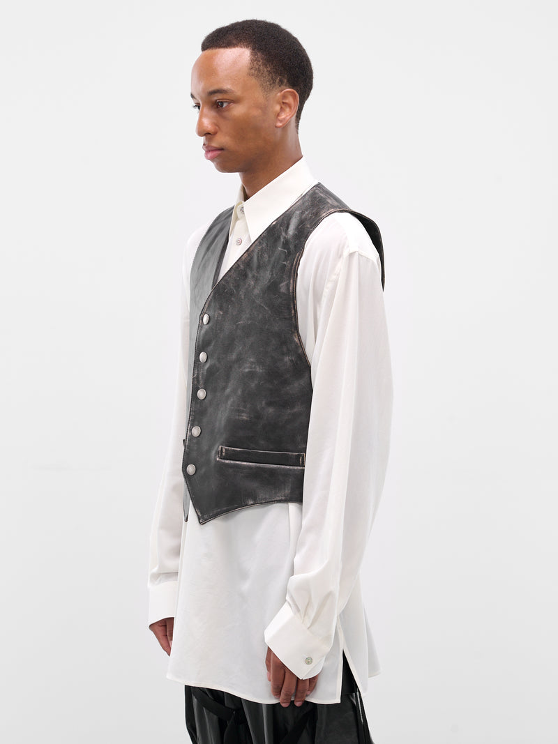 Albien Black Worn Leather Vest (B0013408-LT169-D0093-BLACK-NUD)