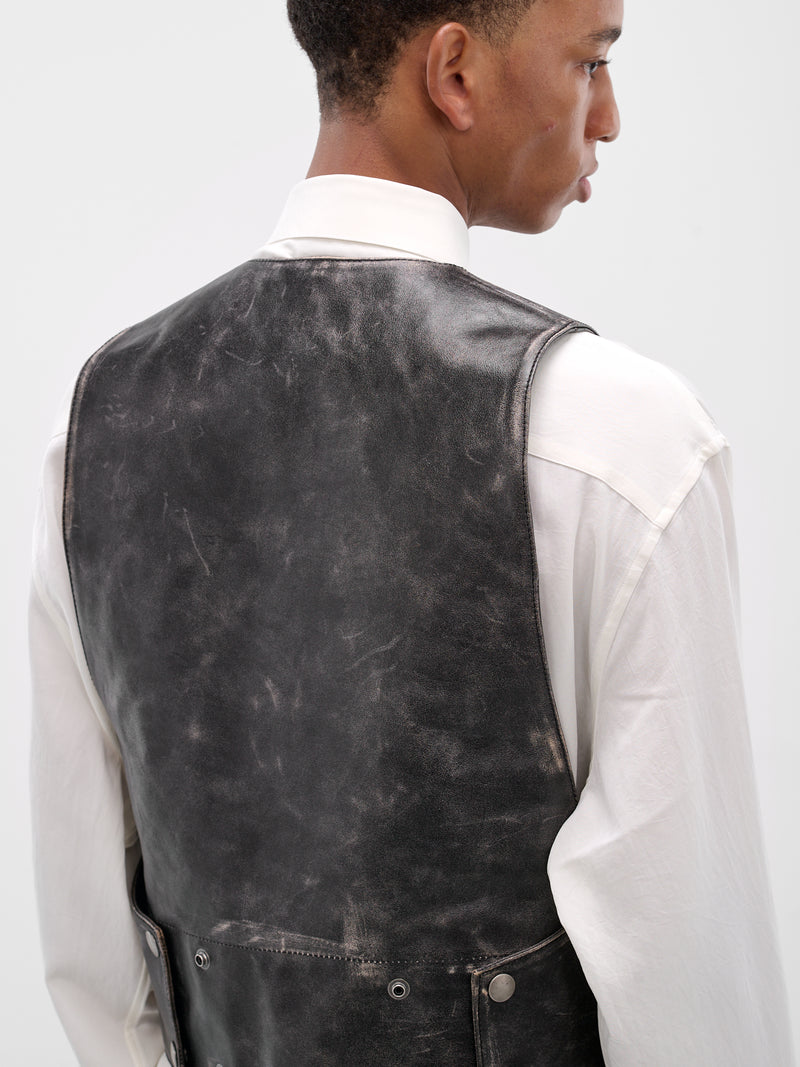 Albien Black Worn Leather Vest (B0013408-LT169-D0093-BLACK-NUD)
