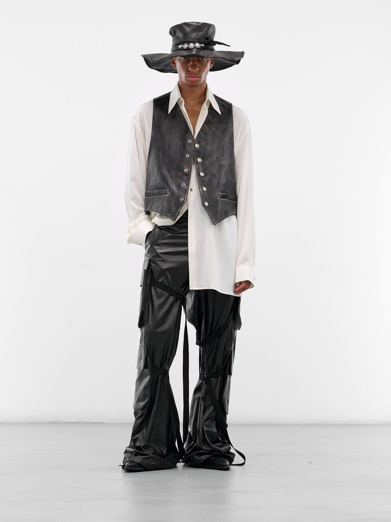 Albien Black Worn Leather Vest (B0013408-LT169-D0093-BLACK-NUD)