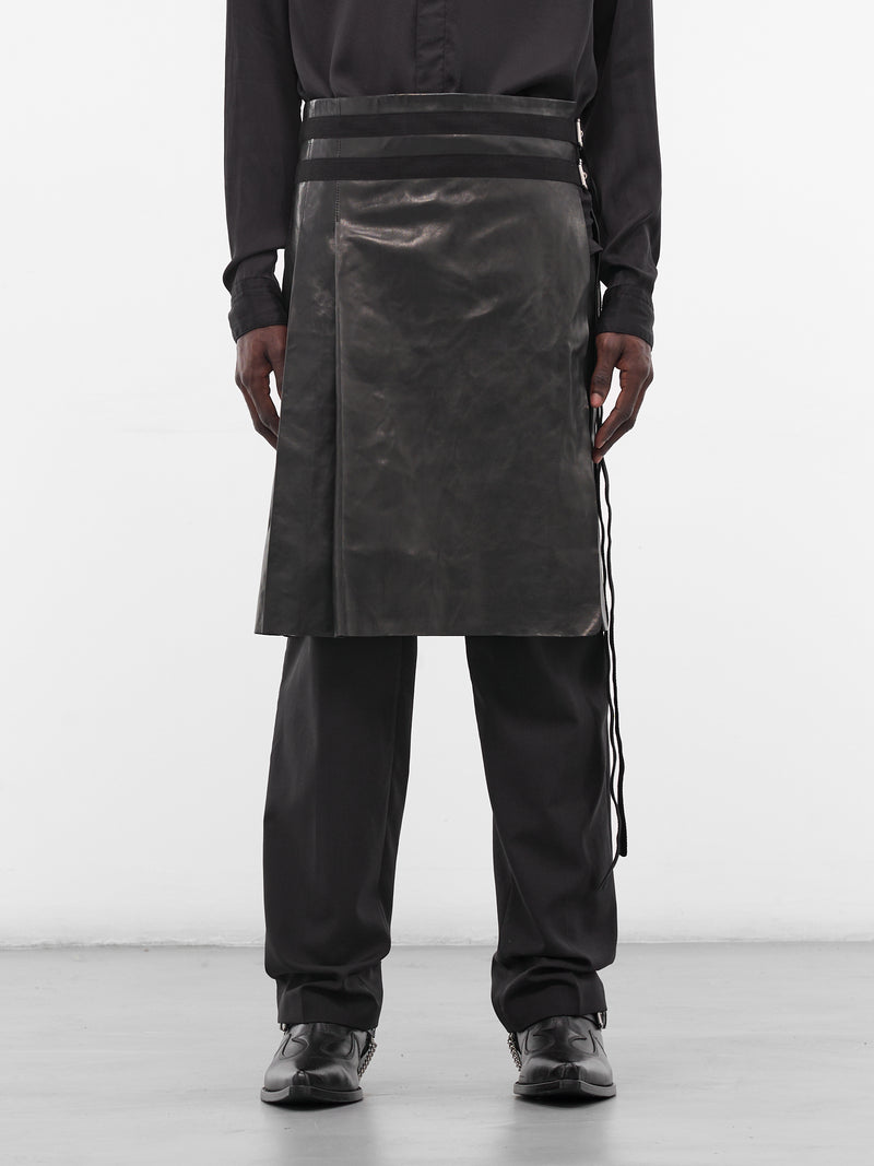Mane Lamb Leather Knee Skirt (B0013469-LT137-BLACK)