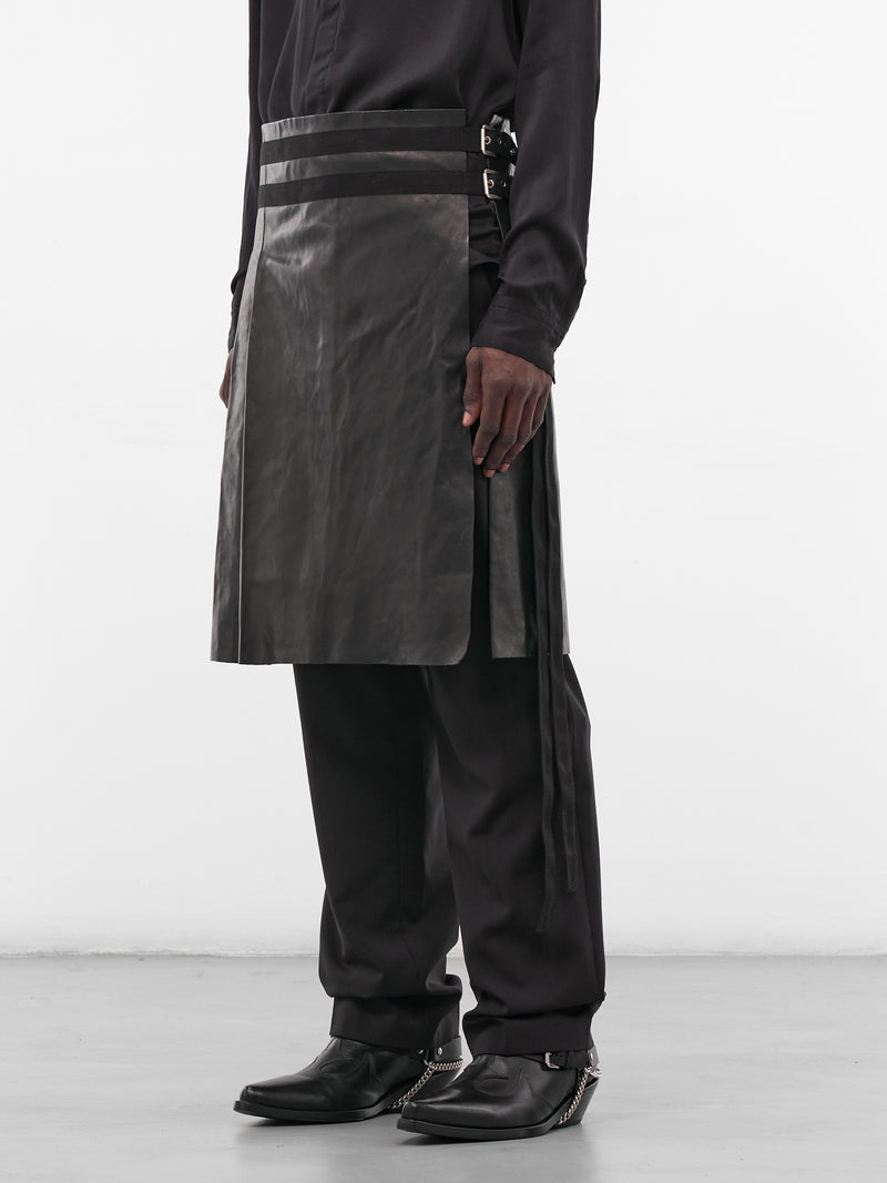 Mane Lamb Leather Knee Skirt (B0013469-LT137-BLACK)