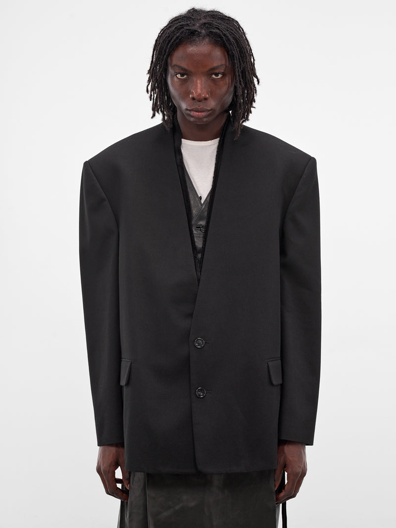 Walid Black Oversized Lapelless Blazer (B0013481-FA696-BLACK)