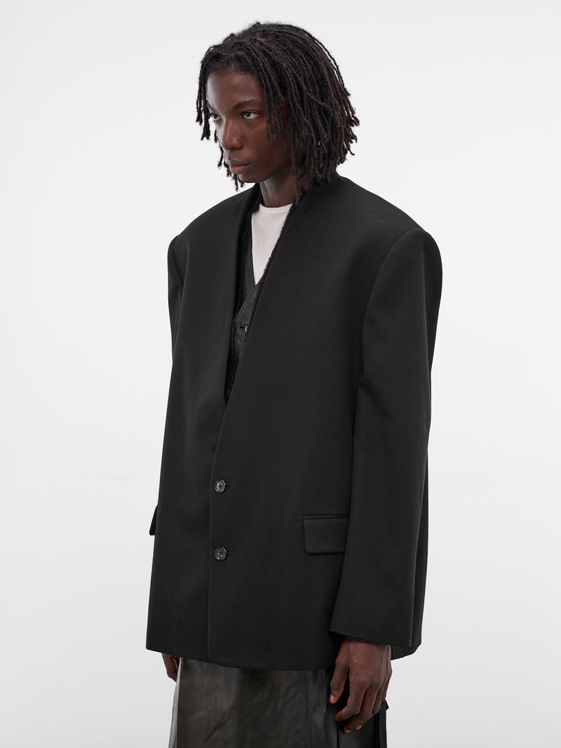 Walid Black Oversized Lapelless Blazer (B0013481-FA696-BLACK)