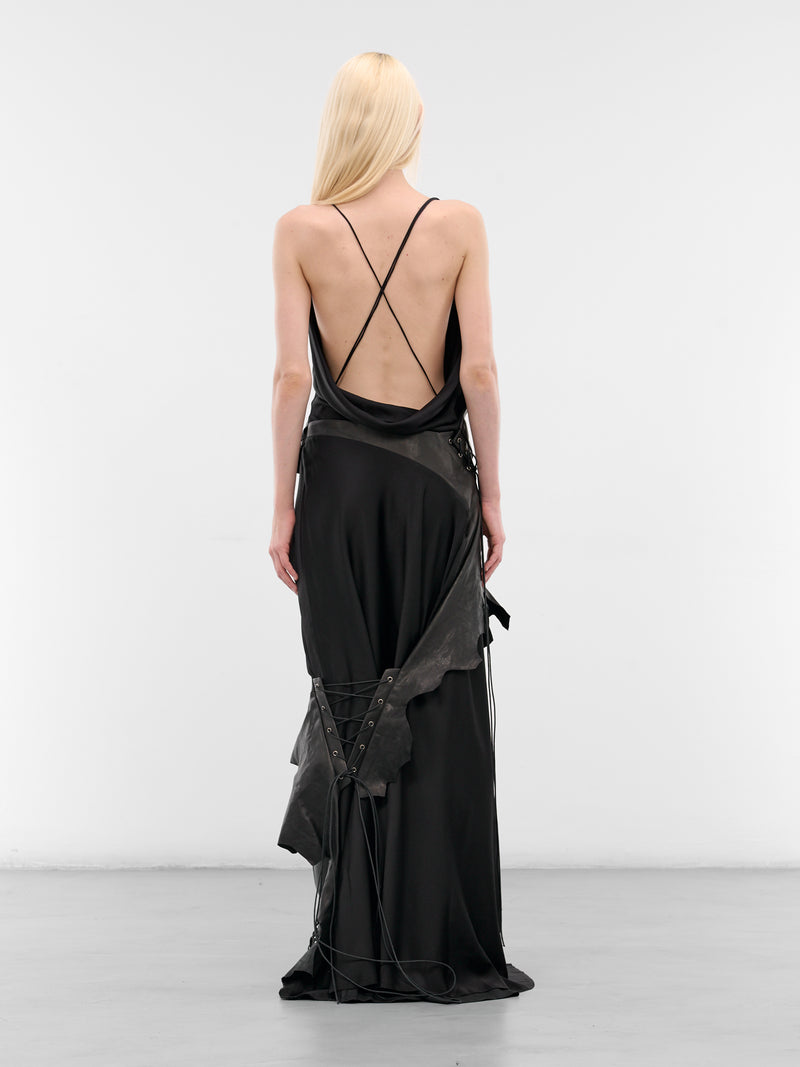 Black Dador Satin Long Dress (B0013594-FA647-BLACK)