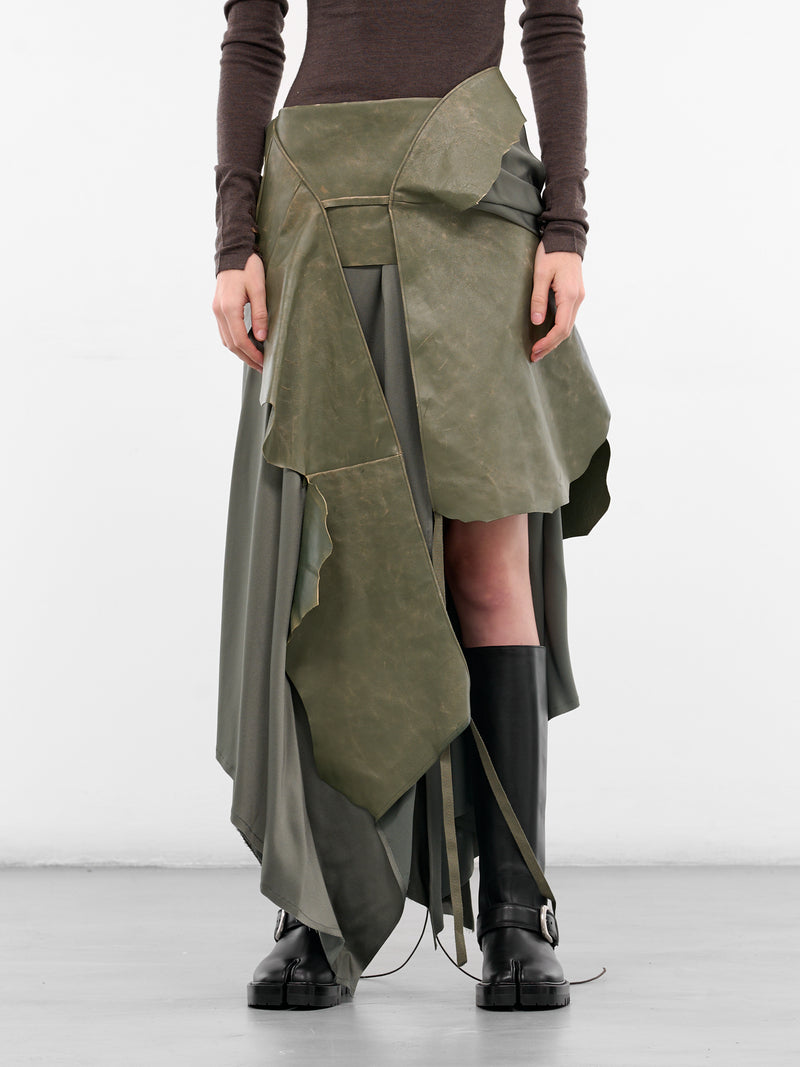 Eugenia Asymmetric Leather Satin Skirt (B0013595-FA647-SAGE)
