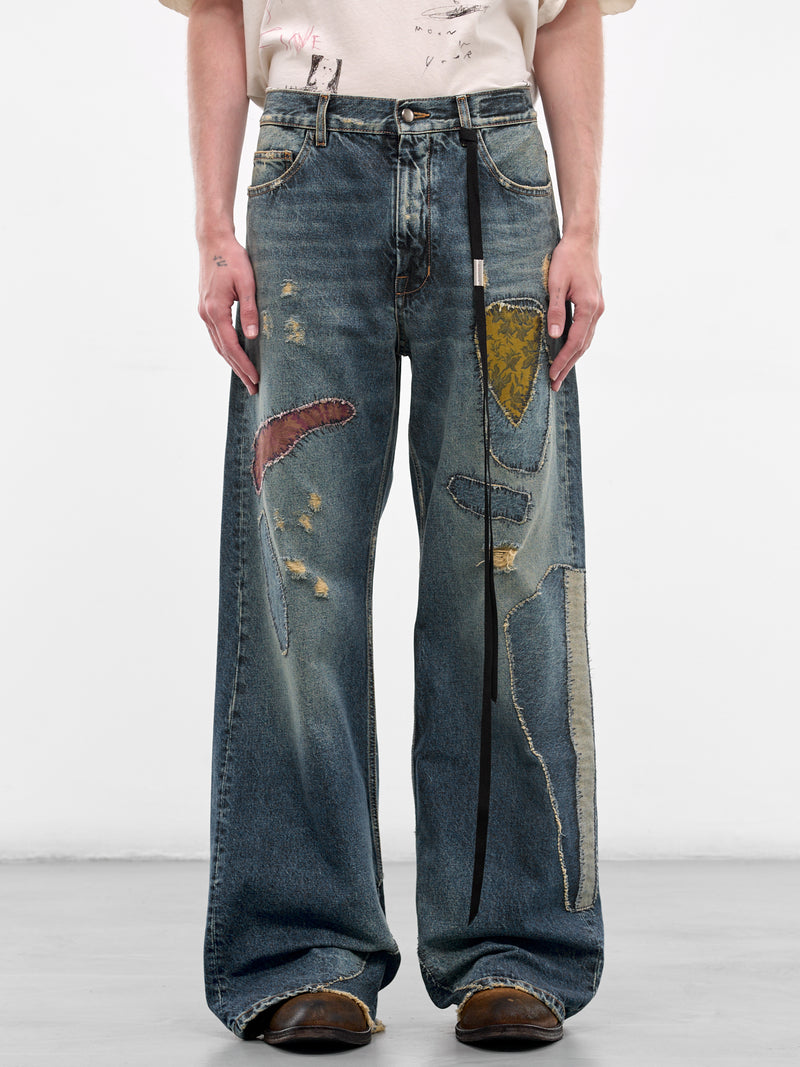 Modest Blue Denim Patchwork Jeans (B0013616-FA743-VINTAGE-BLUE)